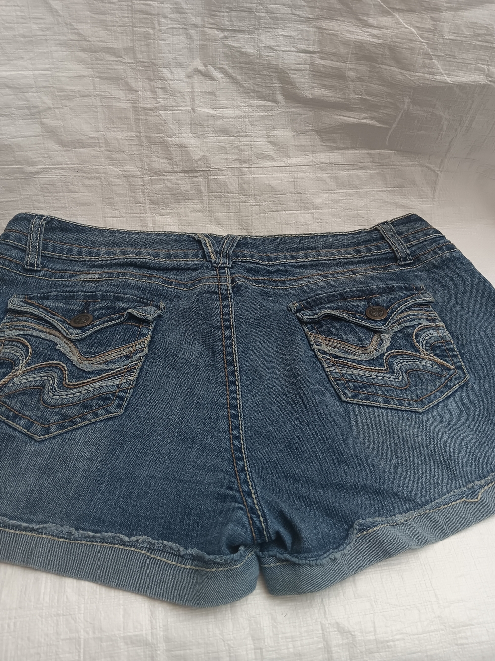 No Boundaries Blue Embroidered  Pocket Denim Shorts For Women